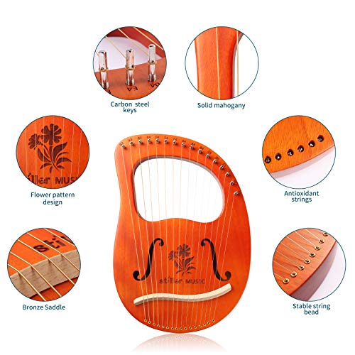 Lolunut Lyre Harp,16 String Mahogany Lyre Instrument With Tuning Wrench thumb #2