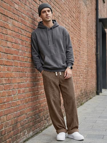 Image of JMIERR Mens Corduroy Pants Wide Leg Baggy Sweatpants | Loose Fit Joggers, Elastic Waist Drawstring, Casual Sweatpants, Vintage Pants, Fall Winter Fashion, Streetwear