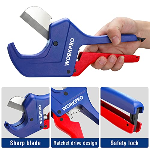 WORKPRO Ratchet PVC Pipe Cutter Tool, Up to 2-1/2", Pex Cutting Tool for Cutting PEX, PVC, PPR, and Plastic Hoses with Sharp 5Cr15MoV Stainless Steel Blades, Suitable for Home Repairs and Plumbers - Image 9