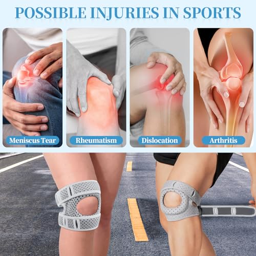 2 Stück Kniebandage Männer Damen,Kniebandage Verstellbare Knieorthesen,Bandage Knie Stabilisierung,Pain Relief Knee Braces,Patella Kniebandages für Sport,Läuferknie,Arthrose,Knieschoner(Grau,L)