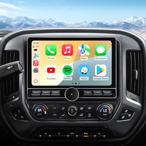 Replacement Radio for Chevy Silverado GMC Sierra - Car Stereo Carplay Android Auto 2014-2018 (2RAM+64ROM) 4Core QLED Touch Screen Radio Voice Control Wireless Mirroring GPS Navigation 10