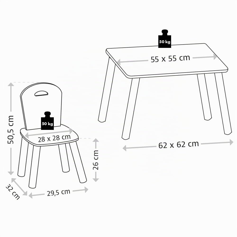 Kesper | Tavolo per bambini con 2 sedie, materiale: pannello di fibra, dimensioni: 55 x 55 x 45 cm, colore: bianco, grigio | 17732 13