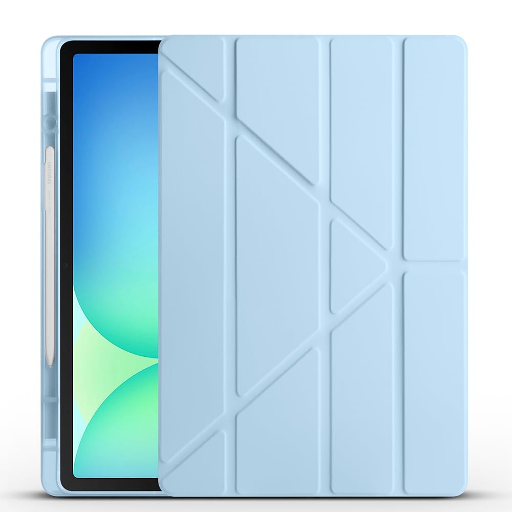 Zore Galaxy ile uyumlu Tab S10 FE Plus Kılıf Tri Folding Kalem Bölmeli Standlı Kılıf Mavi