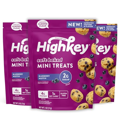 HighKey Low Sugar Blueberry Muffins - 2oz Low Carb Keto Snack 3-Pack, Gluten Free Mini Muffins with Oat Fiber, Healthy Sweet Breakfast or Dessert