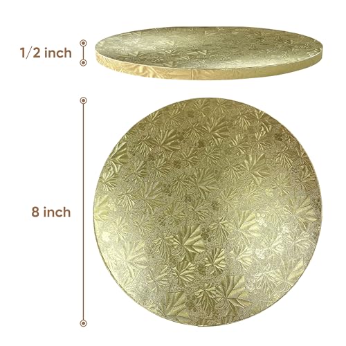 Image of Cakebon Cake Boards 8 inch Gold Round Cake Drums 1 /2 inch Thick Smooth Edge 6Pack