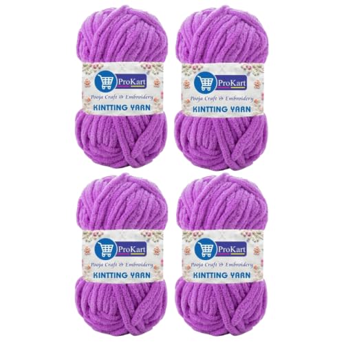 Image of ProKart Premium Blankie Wool, Plush & Cuddly, Chenille Yarn Supersoft Hand Knitting Wool Ball | Blanket Thick /Mottu Yarn Ball Suitable for Hand Knitting and Crocheting for Baby, Adult, Sweaters, caps, Throws, Home Furnishing, Scarves, Blankets (Purple, 100gms x 4 Pack)