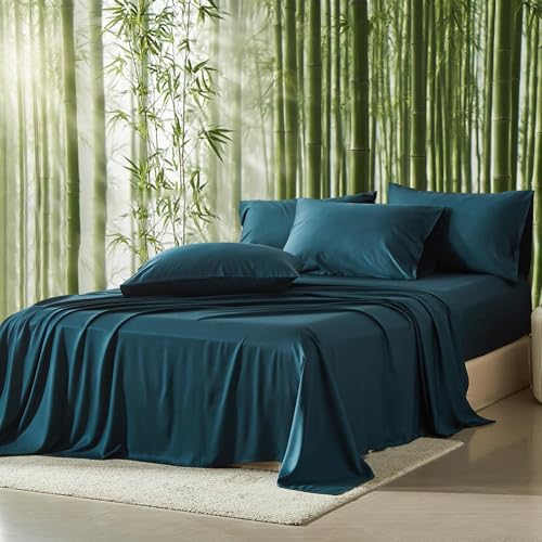 Image of 100% Viscose Derived from Bamboo Sheets Queen Size, Soft & Cooling Viscose from Bamboo Sheets Set, Organically Grown,Breathable & Soft Deep Pocket Up to 18 Inches(Navy Blue)