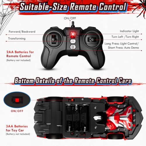 Spider Remote Control Car with Police Light, Transforming RC Cars Toy 3-12 | 2.4GHz Toy Cars with Sturdy Design, 2-in-1 Transforming Robot Car with 360° Rotation, One-Button Deformation, Gift for Kids - image 6