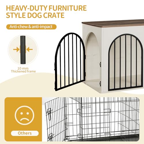 Hzuaneri Hundekäfig Möbel, 100cm Hundebox für Zuhause, 3 Türen, Bogentür, Moderne Hundebox Indoor für Hunde, Beistelltisch, Hundekäfig Hochbelastbar, 100 x 60 x 63 cm, Weiß Braun DFC84114B