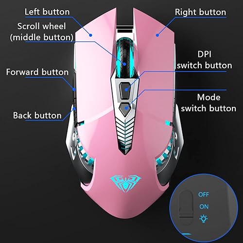 Miniatura 8 de Mouse Bluetooth mouse inalámbrico recargable para juegos 3 modos BT50 BT30 y USB mouse RGB de 7 colores ergonómicos para computadora con 3 niveles