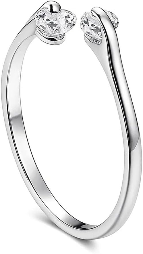 FAIRY COUPLE Toi et Moi Two-Stone Ring for Women, 18K Gold Plated Dainty Minimalist Open Band Ring with Cubic Zirconia, Symbolic “You & Me” Promise & Everyday Gift Ring R77 - Image 3