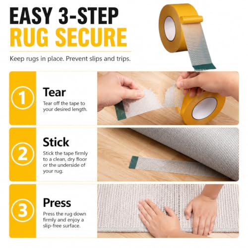 Mesh Double Sided Tape Heavy Duty, Double Sided Mesh Tape Removable, Fiberglass Reinforced Strong Wall Adhesive Mounting Tape for Carpet Rug Wood Wall, Residue Free ,1.18":65.6FT - Image 3