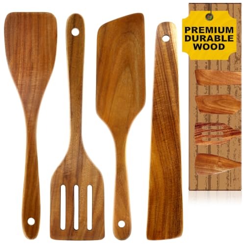Non Toxic Wooden Cooking Utensils Set Flat Wood Spatula Spurtle Scraper