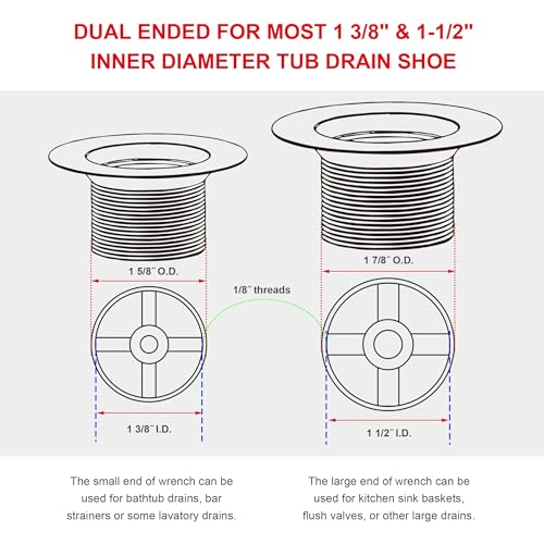 HAUTMEC Tub Drain Remover Wrench Tool Heavy Duty Aluminum Shower Bathtub Drain Removal Tool PL0030 - Image 3