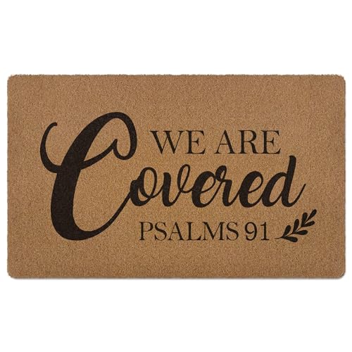 Image of Christian Easter Door Mat, Christian Gifts, We are Covered Psalm 91 Doormat, Bible Verse Welcome Front Door Mat Indoor Outdoor Entrance, Scripture Artificial Coir Doormats for Patio, 30x17in