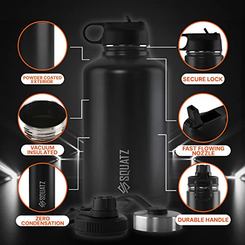 Squatz 64 Oz Neptune Series Steel Water Bottle, Stainless Double Wall Vacuum Insulated Flask With Handle Strap, Durable And Elegant Leak Proof Wide Mouth Thermos For Gym, Travel, Hiking, And Camping #TOP5