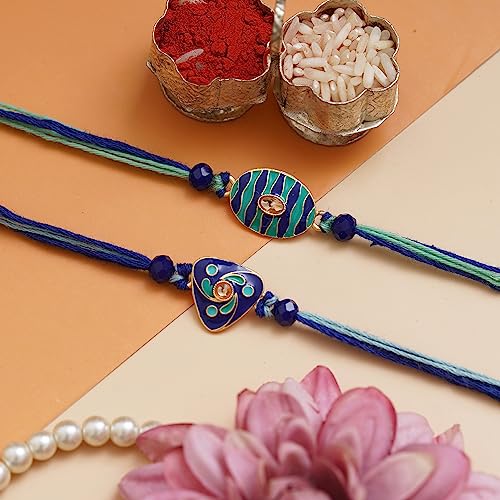 Image of eCraftIndia Set of 2 Beautiful Kundan Pearls Beads Designer Rakhis with Roli Chawal Pack