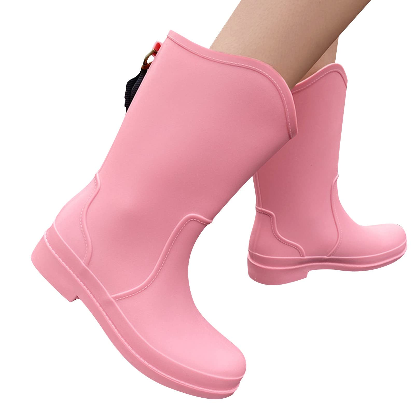 Generisch Botas de agua medias para mujer, botas de lluvia impermeables básicas de un solo color, botas de agua ligeras, unisex, medias botas de pesca, botas de agua para lluvia
