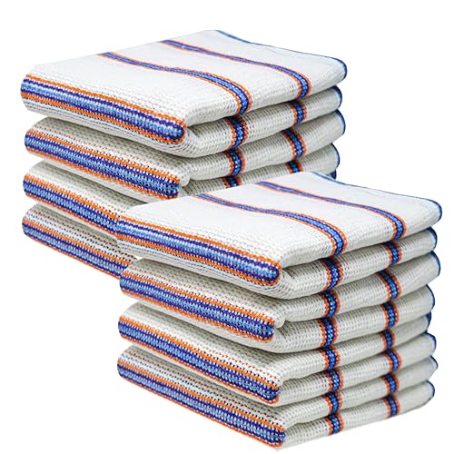 HOMESHOPA Dish Cloths, 8 Pack Cotton Antibacterial Super Absorbent Lint Free, Quick Dry Striped Kitchen Towels, Washing Up Dishcloths, 34 X 34cm