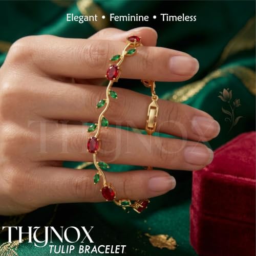 Image of THYNOX Tulip Bracelet for Women Stylish | Gold Plated Crystal Floral Jewellery | Adjustable Chain Wrist for Women & Girls Stylish | Elegant Tulip Bracelet for Women, Party & Daily Wear Accessory