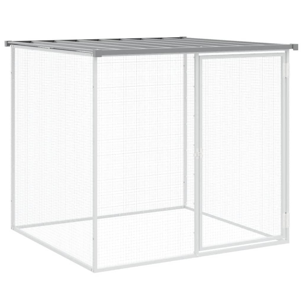 Hühnerkäfig mit Dach aus verzinktem Stahl Hellgrau 203 x 98 x 90 cm mit Schutzdach und abschließbarer Tür ideal für Kleintiere, Kaninchenstall, Meerschweinchenkäfig, Outdoor Garten