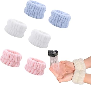 3 Pairs Wrist Washband Wash Set,Microfiber Wrist Sweat Bands Ladies Soft Wristbands,Face Washing Wristband Spa Wrist Towel,Women Face Wash Wristband Hold Back Liquid from Spilling Down Arms