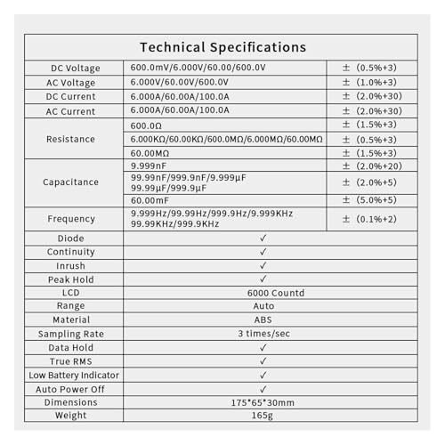 ZT-QS7 Multímetro Digital Pinza Medidor Tester 6000 Cuentas Voltaje AC/DC Voltímetro Capacitancia Ohmio Probador de Diodos Herramientas miniatura 4