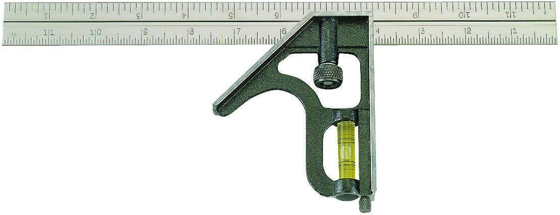 Johnson Level & Tool 400EM-S Heavy Duty Professional Inch/Metric Metal Combination Square, 12", Silver, 1 Square