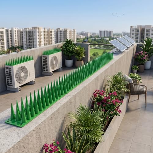 Image of Bird Spike 40 Piece Green | Pigeon Bird Control Spikes for Balcony, Railing, Window, AC & Roof