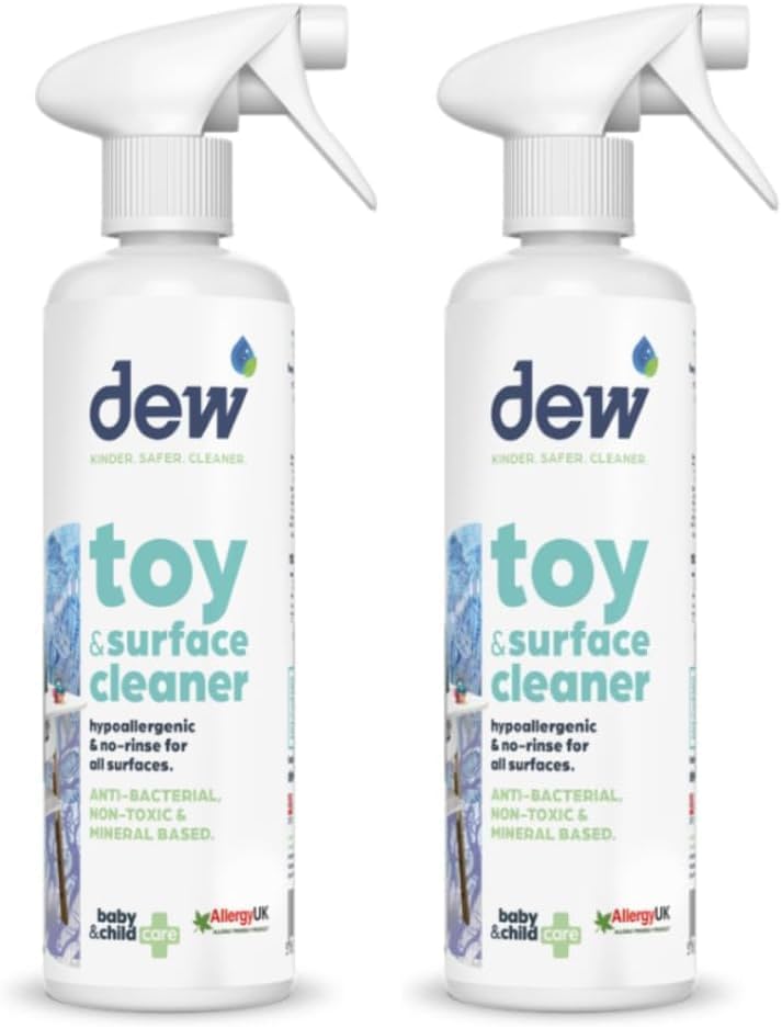 Dew Toy Cleaner & Surface Antibacterial Spray 500ml - 100% Natural Spray & Hypochlorous Acid Cleanser- Baby Safe Surface Cleaner, Bleach & Alcohol-Free- Eco-Friendly & Refillable (Pack of 2)