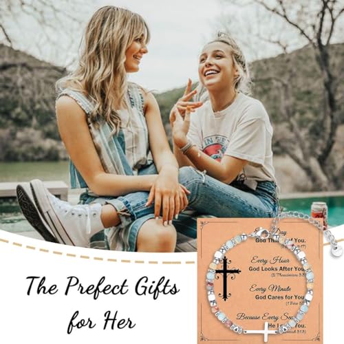 Image of Christian Gifts for Women Girls, Religious Cross Bracelet, Birthday Christmas Easter Baptism Confirmation First Communion Valentines Day Graduation Gifts for Her