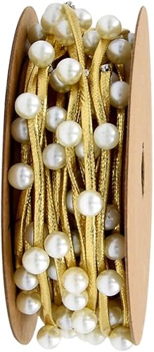 EXCEART Cinta de regalo con cuentas de perlas, cuerda metálica, cordón de clavo, cordón de cinta para Navidad, vacaciones, embalaje de flores,