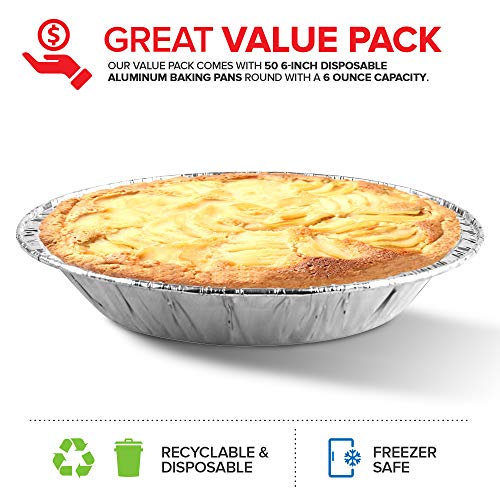 image for Stock Your Home 6 Inch Aluminum Foil Pie Pans (50 Count) - Disposable 