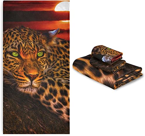 Towels Set 3 Piece, Colorful Leopardanimal Print Towel Bathroom Sets, 1 Bath Towel, 1 Washcloth, 1Hand Towel, Tiger Leopard Towel Set Soft For Bathroom, Hotel, Gym, Spa And Beach #TOP24