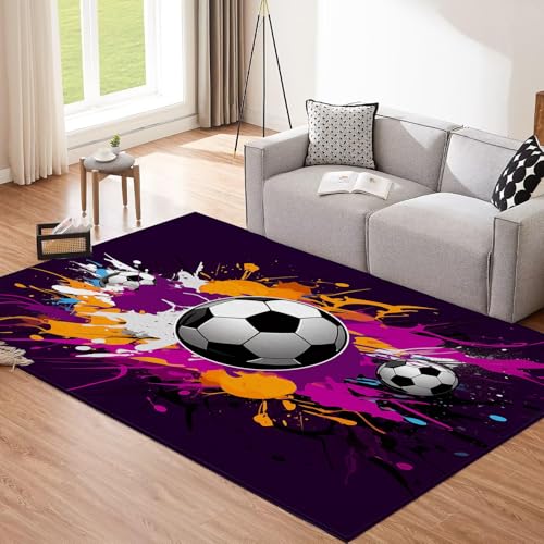Tapis de salon violet grand format design graffiti abstrait ras