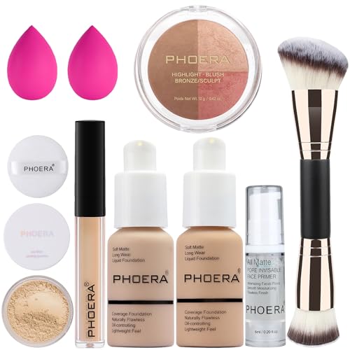 Fond de teint PHOERA et palette contouring 3-en-1 nuances Nude et Buff Beige