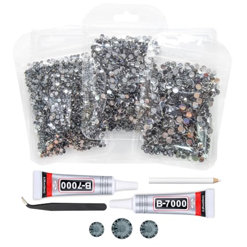 qiipii Dark Gray Crystal Resin Rhinestones w B7000 Jewelry Glue for Bedazzling Crafting Grey Flatback Stones 3mm 4mm 5mm Diamonds Crystals Gems for Nails Face Eyes Makeup Tumblers Bottles Crafts Decor