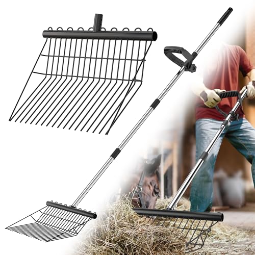 Manure Fork - Metal Horse Manure Rake with 2 Durafork...