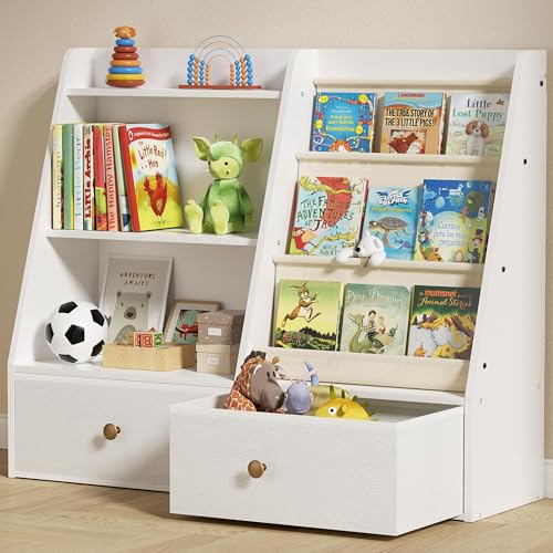 Image of Creso hom 3 Tier Kids Bookshelf, Toddler Bookshelf and Toy Storage, Baby Wooden Bookcase with Drawers, Children Book Shelf for Kids Room, Nursery Storage Book Rack for Playroom, Classroom, White