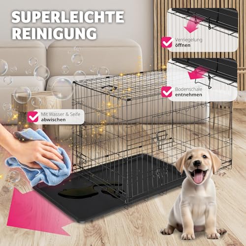 tectake® Hundekäfig, Hundegitter Box, Dog Kennel, Hundebox faltbar, Transportbox stabil, für Hunde und Welpen, für Kofferraum, Auto, Camping und Zuhause, Wohnung - 108 x 71 x 76 cm