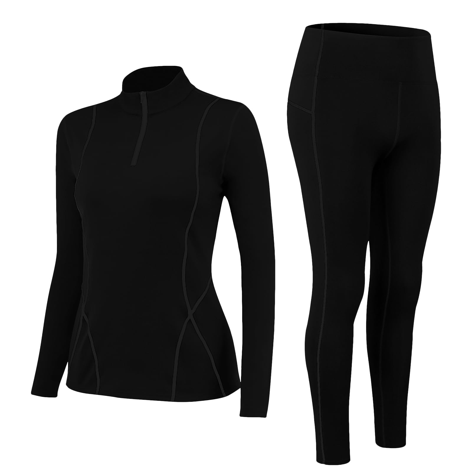 Fengzio Intimo Termico Donna Invernale, Maglia Termica Donno Funzionale Pantaloni e Maglie con Cerniera, Tuta Termice Donne Set per Sci Corsa Palestra