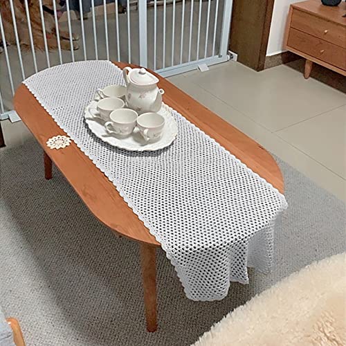 Hsvanyr White Crochet Cotton Tablecloth Doilies Table Cover Protector Centerpiece Rectangle Nightstand Dresser For Bedroom 15X59Inch #TOP4