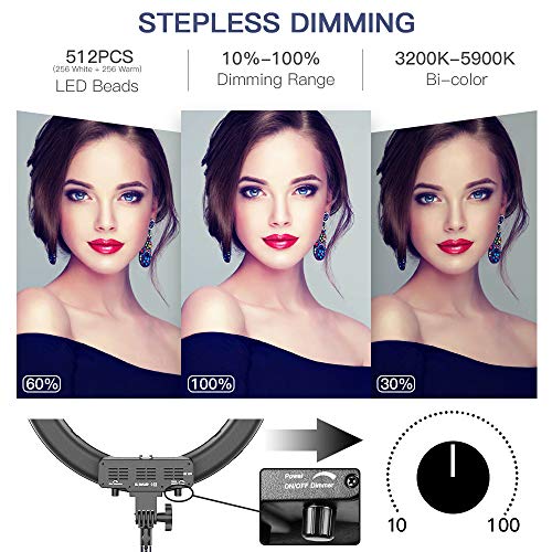 SAMTIAN Ringlicht,18 Zoll / 48cm 3200-5900K 60W Bi-Color Dimmbare 512 LED Ringleuchte Beleuchtungskit Mit 2M Lichtstativ… – Bild 5