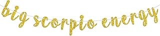 Big Scorpio Energy Banner, Happy Birthday Scorpio Bunting Sign, 12 Constellation Zodiac Theme Birthday Party Decorations Supplies for Boy and Girl, Gold Glitter
