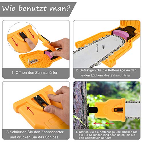 Foto von ACBungji Zahnschärfer Kettensägenschärfer mit 3 Stück Schleifstein und 1 Paar Handschuhe für Holzbearbeitung, Kettensäge, Kettenschärfgerät, selbstschärfend, schnell Holzbearbeitung