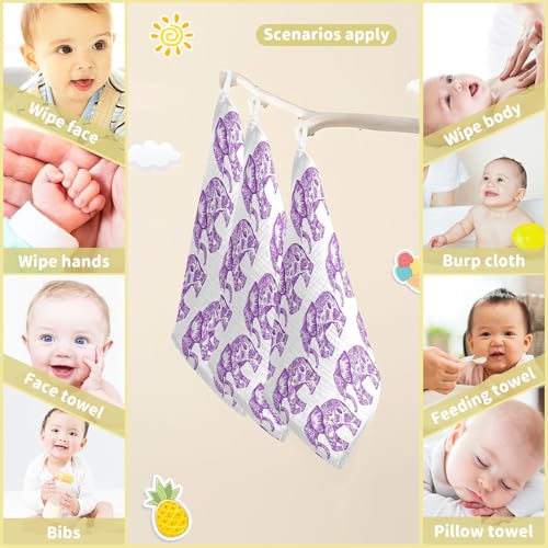 Image of vvfelixl Purple Outline Elephant Baby Burp Cloths Baby Muslin Washcloths for Boys Girls Cotton Babys Face Towel for Newborn Infants Soft and Absorbent 11.8 X 11.8 in, 5 Pack