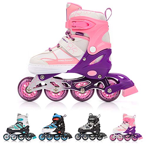 meteor Inline Skates Children's Kids Inliners Roller Skates Roller Blades ABEC 7 Carbon Children's Inline Skates Adjustable Shoe Size INVERT (S, Pink)