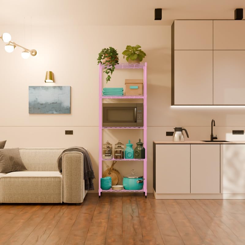Image of 5-Shelves Heavy Duty Steel Storage Rack | Multipurpose Shelving Unit for Kitchen, Home & Utility