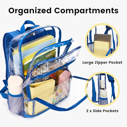 Image of Vorspack Clear Backpack for School, 16 inch Large Clear Bookbag - Blue | See Through Transparent Backpack for Girls Boys, 17L Large Capacity, PVC Materials, Padded Straps, Ideal for College, Work