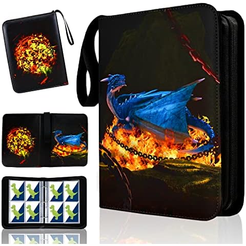 Trading Card Binder, 400 Pocket Card Binder with 50 Page Removable Sleeves, Football Cards Holder Collection Album with Zipper, Waterproof Game Card Storage Box, Best Gift for Kids (Blue) Cover